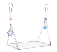 GATHINESS Perchoir pour Perruches en Acier Inoxydable Petit Format, Plateforme Suspendue Carrée avec Clochette Intégrée, Balançoire Interactive pour Oiseaux Petits et Moyens, Accessoire