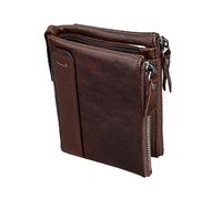 GATHINESS Portefeuille Homme en Cuir Marron Protection RFID, Grosse Capacité, Fermeture Éclair Facile à Manipuler, Style Court et Design Élégant Usage Quotidien