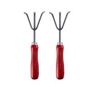 GATHINESS Râteau de Jardin Manuel 3 Dents Manche en Bois Rouge, Lot de 2 Petits Cultivateurs pour Désherber et Retourner la Terre, Outil de Jardinage à Main Léger et Polyvalent pour Jardin,