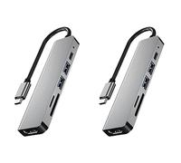 Gathukila Lot de 2 adaptateurs 6 en 1 USB de type C avec lecteur de cartes multiport 4K 30 Hz USB 3.0 TF PD vidéo multi-ports