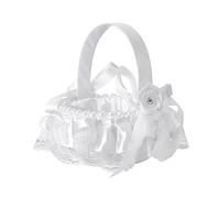Gativs Panier de Fleur Panier Mariage Blanc et Décoration de Perles Panier de Bouquetière Panier de Fleurs de Mariage Romantique Panier de Pétales de Mariée Panier de Fleurs de Mariage Tenu Dans Main