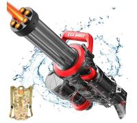 Gatling - Pistolet à eau électrique - Pour adultes et enfants - Le pistolet à eau le plus puissant avec sac à dos, buse rotative et feu de bouche - 2 piles (noir)