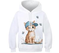 Gato Pulls Imprimé 3D Fashion Mariposas Capuches Teen Garçons Filles - Capuche+Poche, Manches Longues, Coutures Solides 10-12Y