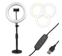 Gator Frameworks Anneau Lumineux de Bureau LED de 25,4 cm avec Support de téléphone et Base lestée compacte (GFW-RINGLIGHTDSKTP), Noir