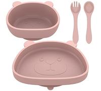 Gatphy 4pcs Coffret Repas en Silicone pour Bébé Assiette Silicone Bébé Ventouse sans BPA avec Cuillère Fourche Kit Repas Bebe Ventouse Compatible Lave-Vaisselle Micro-Onde (Rose)