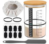 Gatphy Kit Levain, Ouverture en Forme D'entonnoir, Kit Pain Levain avec Bande Horaire, Autocollant de Température, Couvercle en Bois, Kit Pain au Levain pour Fabrication du Pain Artisanal