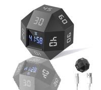 Gatphy Minuteur Cube ABS avec 12 modules de Temps latéraux, Rotatif, Gestion du Temps, Rechargeable, 3 Modes d'alarme, minuterie pour Chambre à Coucher, Noir