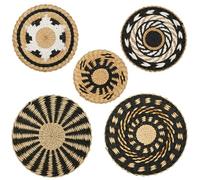 Gatphy Panier Muraux Bohème à la Main Decoration Murale en Rotin Osier Decoration Murale Ronde Rotin Décoration Murale Sets de Table pour Chambre à Coucher Salle à Manger Bureau (5pcs)