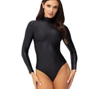 Gatta Body à col roulé de la collection Black Brilliant - un body à manches longues, col roulé délicat, féminin, élégant, confortable, respirant, noir, subtilement brillant - S