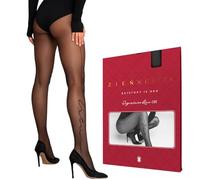 Gatta Collants Signature 02 15 DEN - créés par MACIEJ ZIEŃ, issus de la collection POEM, signature du créateur, couture décorative, inscription, noirs, élégants, exclusifs, transparents (Mocha, L)