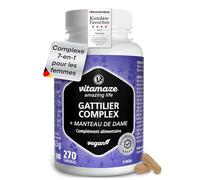 Gattilier Extrait (15:1), avec Vitamine C, Zinc, Vitamine B6, B9, B12, 270 Gélules Vegan pour 9 Mois, Acide Folique Bioactif pour l'Equilibre Féminin, 1 Gélule par Jour, Fabriqué en Allemagne