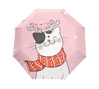Gatto Sciarpa Neve Alce Natale Parapluie Pliant Ouverture et Fermeture Automatique Protection UV Parapluies Pliant Coupe-Vent Ultra-léger pour Voyager Plage Femmes Enfants Fille