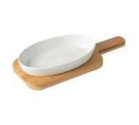 Gatuida 1 ensemble Plat de Cuisson Ovale Céramique Blanche Ustensile de Cuisine Multifonctionnel pour Riz Au Fromage Salades et Fruits pour Micro Ondes et Four avec Support