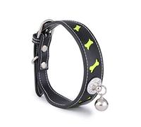 Gatuida 1 pièce Collier Réfléchissant PU pour Animaux de Compagnie avec Cloche Os Collier Ajustable Noir pour Chien et Chat Confortable et Durable