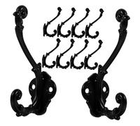 Gatuida 10 pièces Crochet Mural Alliage de Zinc Patère Vintage Double Crochet Noir Porte-manteau Solide et Polyvalent pour Clés Manteaux Chapeaux et Sacs Gain de Place pour Entrée et