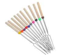 Gatuida 10 Pièces Fourchette à Barbecue Extensible en Acier Inoxydable à Double Pointe Manche en Bois, Sécuritaire pour Aliments, pour Camping et Barbecue en Plein Air, 30,5cm