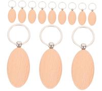 Gatuida 12 pièces Porte-clés Bois Vierge pour Gravure DIY Étiquettes Naturelles Lisses Trousseau Clés Personnalisable pour Cadeaux Fête des Pères