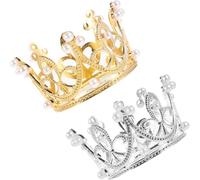 Gatuida 2 Couronnes de Gâteau Garçon et Filles, Décoration Mini Couronne Dorée et Argentée, Accessoires Fête Anniversaire Fille, Coiffe Princesse, Décorations pour Gâteaux