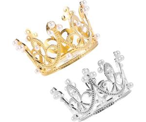 Gatuida 2 Couronnes de Gâteau Garçon et Filles, Décoration Mini Couronne Dorée et Argentée, Accessoires Fête Anniversaire Fille, Coiffe Princesse, Décorations pour Gâteaux