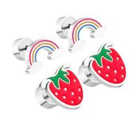 Gatuida 2 paires Boucles Oreilles Garçon Fille Fruitées Ensemble Fraise Arc-ciel Petites Puces Kawaii pour Filles