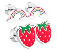 Gatuida 2 paires Boucles Oreilles Mignonnes Fraise et Arc Ciel Petites Puces Hypoallergéniques pour Adolescentes Accessoires et pour et Cérémonie