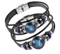 Gatuida 2 Pièces Bracelet en Cuir Vachette avec Perles, Fermoir Inoxydable | Bijou Confortable et Souple, Port Quotidien, Style Unique et Raffiné, Présent pour Proches et Passionnés D’astrologie