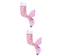 Gatuida 2 Pièces Chaussette de Noël Queue de Sirène à Paillettes Rose en | Décoration Suspendue pour Portes et Anniversaires, Ruban Inclus, Grand Espace Intérieur, Présents