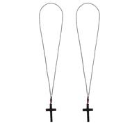 Gatuida 2 Pièces Collier de Prière Collier Croix en Bois en Bois D'ébène, Pendentif Crucifix Catholique, Texture Lisse, Confortable la Peau, Unisexe, Prières Quotidiennes, Tenue