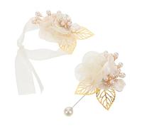 Gatuida 2 pièces Corsage Poignet Mariage Rose Artificielle Bracelet Fleur Réaliste pour Mariée et Cortège Décoration Cérémonie Élégante