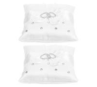 Gatuida 2 Pièces Coussin à Anneaux Rustique Blanc 4x4 Pouces Double Cœurs | Nœud Ruban et Strass, Tissu et Plastique, pour Fiançailles et Cérémonie