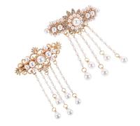 Gatuida 2 pièces Hair Clip With Tassels Vintage Chinese Style Tassel Fringe Spring Hair Clip Rhinestone Pearl Flower For Women Daily Wear And Party