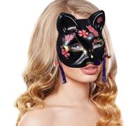 Gatuida 2 pièces Masque Neko Cerisier Noir pour Femmes Demi-masque Cosplay Animal Léger et Résistant pour Fête Mascarade Halloween