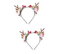 Gatuida 2 Pièces Serrage-tête de Noël en Bois de Cerf, Coiffe Créative | Plastique et Tissu, Style Fleuri Festif, Accessoire de Fête pour Filles et Garçons, Usage Garçon et Filles