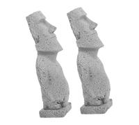 Gatuida 2 Pièces Statue Moaï Tête De L'île De Pâques Tête Moai Pierre Moai Statues L'île Pâques Figurine Moaï Grey Grès