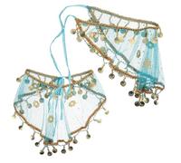 Gatuida 2 Pièces Voile de Danse Du Ventre Indien Grand Voile Bleu Paon avec Franges Métalliques pour Performance Scénique et Accessoire Costume Tribal Mysterieux