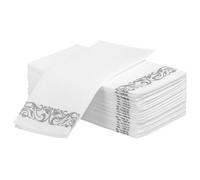 Gatuida 25 pièces Serviettes Jetables Papier pour Restaurant et Fête Serviettes de Table Blanches Épaisses et Absorbantes Pliées Imprimé Argenté Adaptées Anniversaire et Usage Domestique