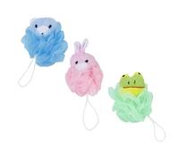 Gatuida 3 pièces Lot de Boules de Bain Filet Cartoon pour Garçon Fille Exfoliation Douce et Mousse Riche Éponge Lavable Animaux Amusants Lapin Rose Amphibien Vert Ours Bleu