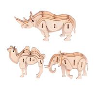 Gatuida 3 pièces Puzzle Bois Animal Maquette Bois DIY Éducatif Puzzle Trois Dimensions Facile à Assembler Éléphant Chameau Rhinocéros