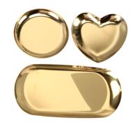 Gatuida 3 pièces Set de Plateaux à Bijoux Dorés Nordiques Formes Ovales Ronds et Cœurs Plateau de Rangement pour Bagues et Boucles Oreilles Organisateur Décoratif pour Bureau et Salon