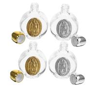 Gatuida 4 pièces Bouteilles Verre Saint Eau Bénite Relief Contenant Dorées et Argentées Parfaites pour Baptêmes et Fêtes Religieuses