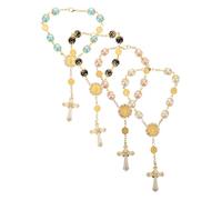 Gatuida 4 Pièces Bracelet Perlé de Prière Bracelet Chapelet Catholique Traditionnel avec Croix Bijoux Religieux Faits Main pour Poignet et Décoration Voiture Polyvalent pour Baptême Yoga