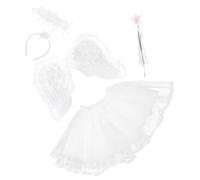 Gatuida 4 Pièces Costume Ange Garçon Fille avec Ailes Serre-tête Baguette et Jupe Tutu Déguisement Fée Princesse Doux et Élégant pour Filles Ensemble Complet pour Spectacle et Fête