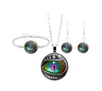Gatuida 4 Pièces Ensemble Bijoux Pierre Précieuse Collier et Bracelet | Pendentif en Alliage, Motif Œil de Dragon, Style Vintage Élégant, pour Fête Anniversaire et Présent DIY