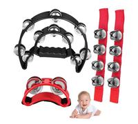 Gatuida 4 pièces Tambourin Tambourin Main Double Rangée Noir Grelots Poignet Rouges Éducatif Ergonomique pour Garçon Fille et Fêtes