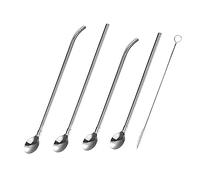 Gatuida 5 pièces Set de Cuillères Paille Acier Inoxydable pour Boissons Mélangeur Miel et Café Réutilisable avec Brosse de Nettoyage pour Cocktails Desserts et Café