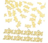 Gatuida 50 Pièces Collier pendentif charmes de nombre d'or pendentif 2024 pendentif charms Pendentifs numéro 2024 charmes de numéro de l'année 2024 clé bijoux charme de numéro alliage Doré