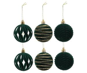 Gatuida 6 pièces Boules de Noël Velours Floqué Vert Lot de Décorations Incassables à Suspendre Petites Boules pour Sapin et Décoration Festive