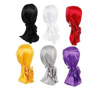 Gatuida 6 pièces Chapeau Pirate Longue Traîne Élastique Soie Lot de Noir Blanc Gris Doré Turbans Confortables et Respirants pour Chemothérapie et Style Casual