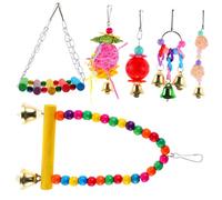 Gatuida 6 pièces Kit de Jouets Suspendus pour Perroquets Accessoires de Cage Colorés Jeux à Mâcher et Durables pour Oiseaux Dintérieur