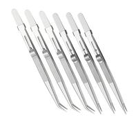 Gatuida 6 Pièces Pince à Épiler de Précision pour Fabrication de Bijoux, Pince Brucelle en Acier Inoxydable Argenté, Pointes Droites et Courbées, pour Perles et Gemmes, Couture